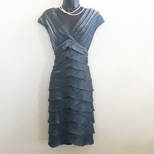Adrianna Papell Woman Classy Tiered Hammered Satin Sheath Midi Dress Size 10